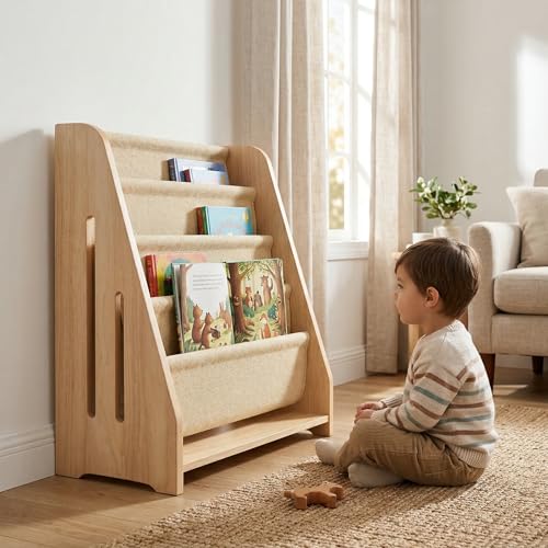 Perugina Wood Kids Bookshelf 5Tier(MapleWoodPattern) | DutchDesign Montessori Nursery Toddler Baby Book Shelf kidsroom - color: Maplewood Grainpattern