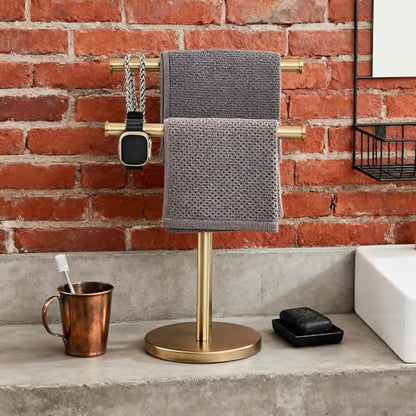 Hand Towel Holder, NEWRAIN Double Countertop Hand Towel Holder Stand, Stainless Steel Free Standing Hand Towel Rack with Heavy Base, for Bathroom Kitchen & Counter top, Brushed Gold - color: Brushed Gold, style: 2-Tier