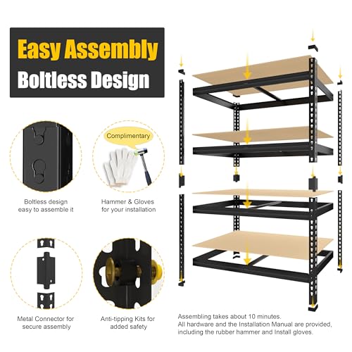 PrimeZone 40" W x 20" D x 59" H Heavy Duty Storage Shelves, 4 Tier Adjustable Garage Shelving Unit, Metal Organizer Shelf Utility Rack for Warehouse Pantry Closet Kitchen, Black - size: 40"W x 20"D x 59"H
