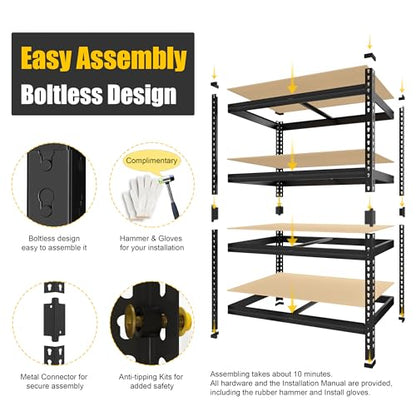 PrimeZone 40" W x 20" D x 59" H Heavy Duty Storage Shelves, 4 Tier Adjustable Garage Shelving Unit, Metal Organizer Shelf Utility Rack for Warehouse Pantry Closet Kitchen, Black - size: 40"W x 20"D x 59"H