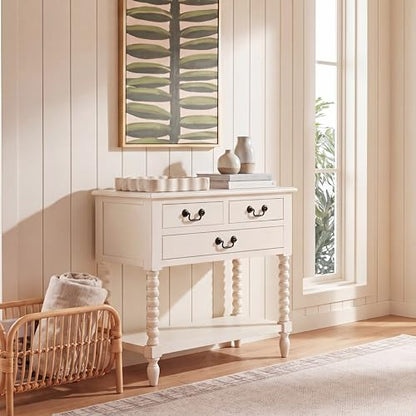 SAFAVIEH Furniture - Athena 3-Drawer Console Table - Distressed White - Solid Wood - Farmhouse Classic Design - Ideal for Entryway, Living Room, Hallway, 23.5" W x 13" D x 29.5" H (CNS5703A) - color: Distressed White