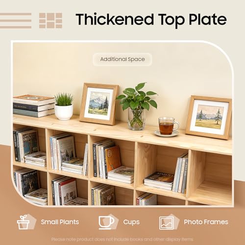 18-Cube Solid Wood Bookshelf, 3-Tier Storage Organizer Semi-Open Floor Display Shelf Closet Cabinet for Home Office Library School, 12" D x 71" W x 35" H - size: 18-Cube
