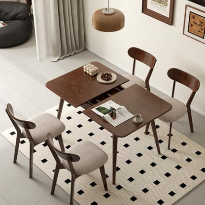 39’’-55’’ Oak Extendable Dining Table and Chairs Set of 4, Solid Wood Folding Kitchen Table, Mid Century Modern Dinner Table for Kitchen, Apartment, Living Room (Walnut 39''-55''+4 Cushion Chairs) - color: Walnut, size: 39''-55''+4 Cushion Chairs
