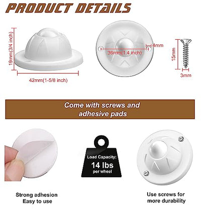 PlusRoc 12 Pack Self Adhesive Caster Wheels for Appliance, Load Capacity 14LBS Per Wheel, Mini Swivel Wheels Sliders Roller for Stand Mixers Air Fryers - style: Nylon Ball