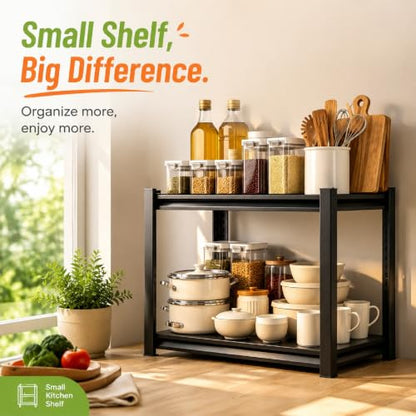 22"H x14"W Bakers Rack, 2-Tier Adjustable Kitchen Storage Rack, Highly Stable Metal Microwave Stand with Storage, 400lbs Per Tier Corner Display Shelf, Suitable for Kitchen Pantry Dinning Room, Black - size: 2T-22"H*14"W*12"D