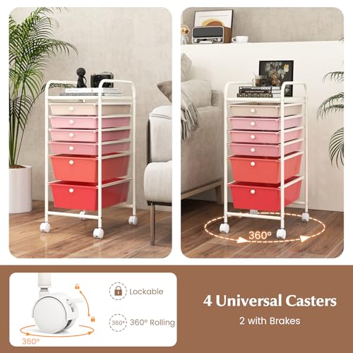 DREAMADE Rolling Cart with Storage Drawers, Utility Cart with Removable Plastic Drawers, Lockable Wheels, Art Cart for Classroom Organization Art Supplies Office Scrapbook (6 Drawers, Mixed-pink) - color: Mixed-pink, style: 6 Drawers