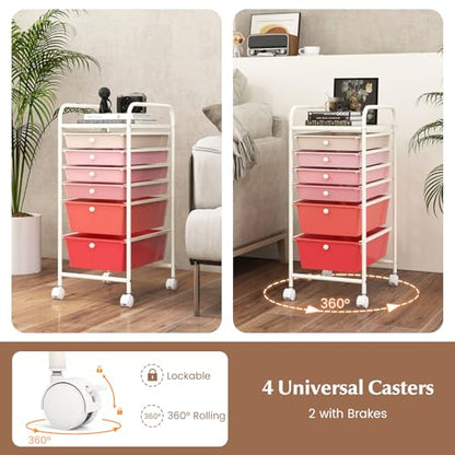 DREAMADE Rolling Cart with Storage Drawers, Utility Cart with Removable Plastic Drawers, Lockable Wheels, Art Cart for Classroom Organization Art Supplies Office Scrapbook (6 Drawers, Mixed-pink) - color: Mixed-pink, style: 6 Drawers
