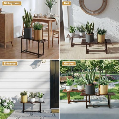 2-Pack Elegant Mid-Century Modern Metal Tiered Plant Stand Robust 330 lbs Capacity Versatile Indoor Outdoor Display for Living Room, Patio & Balcony Coffee - color: 1 Tier Coffee