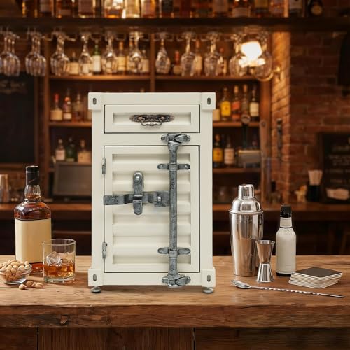 Industrial Shipping Container Nightstand, 3-Tier Cabinet with Drawers, End Tables Bedside Table Container Style Locker Wrought, Retro Style Metal Container Cabinet for Bar/Bedroom/Garage (White) - color: White