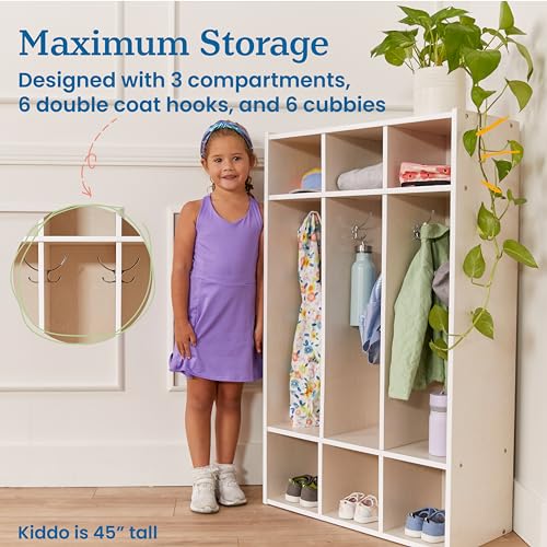 ECR4Kids Streamline 3-Section Coat Locker with Cubby Storage, Classroom Furniture, White Wash - color: White Wash
