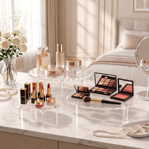 Lineshading 3 Pcs Scalloped Acrylic Display Riser Clear Scalloped Stand Clear Pedestal Riser Board for Cake Plant Dessert Jewelry Collectible Cupcake Figure Wedding Birthday Party Decor(5'', 6'', 8'') - size: 6'',8'',10'', style: Scalloped