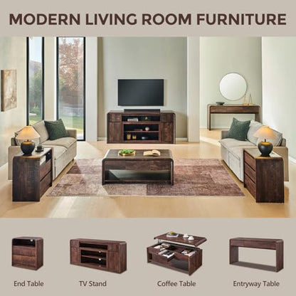 Aitjunz 63'' Console Table with 3 Drawers, Modern Entryway Table with Curved Profile Design, Narrow Long Wood Sofa Table Behind Couch Table for Living Room, Hallway, Foyer, Brown - color: Brown