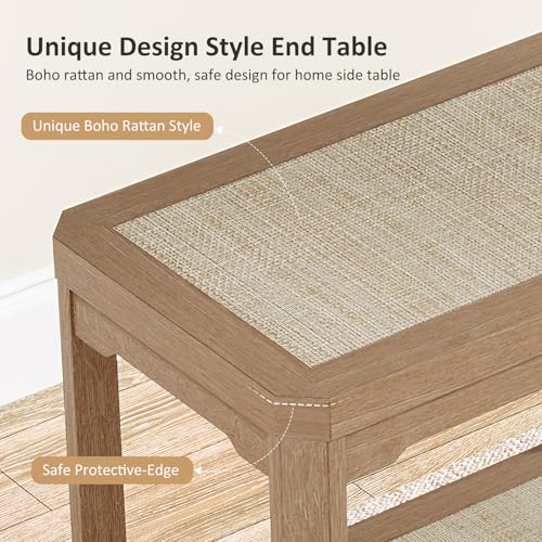 Eclatara Rattan Night Stand Set of 2 - Farmhouse 2 Tier End Table for Bedroomoom - Accent Side Table wtih Open Storage Shelves for Small Space Narrow Coffee Table Bamboo, Natural Oak - color: Natural Oak, Geometric Edges