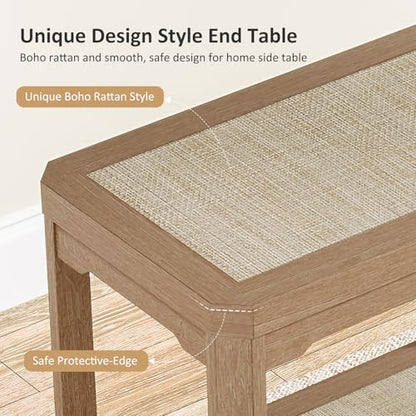 Eclatara Rattan Nightstands - Farmhouse 2 Tier End Table for Bedroom - Accent Polygon Side Table for Small Space Narrow Coffee Table Bamboo, Natural Oak - color: Natural Oak, Geometric Edges