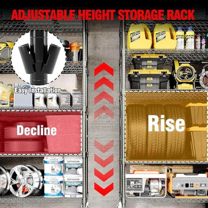 Garvee Storage Shelves, 5 Tier Metal Shelving Units with Wheels, 82" H x 59" W x 23.6" D, 3300 LBS Heavy Duty Wire Shelving Rolling Rack for Garage Kitchen Home Basement, Adjustable, Black - size: 23.6"D x 59"W x 82.6"H(5-Tier)