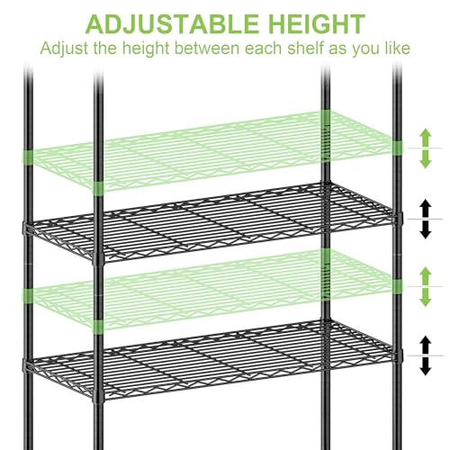 5 Tier Wire Metal Shelving Rack Garage Storage Rolling Shelves with Wheels | Heavy Duty Adjustable Industrial Shelve Steel Sturdy Utility Shelving for Kitchen Garage Pantry Bathroom Laundry - size: 5-Tier Metal Shelf（36L x 14W x 75H）