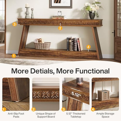 Tribesigns 70.9 Inch Long Console Table for Entryway, 2-Tier Farmhouse Entryway Table with Storage, Narrow Sofa Table Behind the Couch, Wood Accent Table for Hallway, Living Room, Foyer, Dark Brown - color: Dark Brown