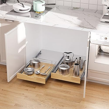 Sikarou Pull Out Cabinet Organizer 20"W x 21"D Wood and Wire Storage Shelf - size: 1-TIE 20*21 WM