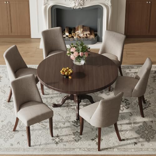 COLAMY Upholstered Dining Chairs Set of 6, Mid Century Modern Kitchen Chairs with Back, Farmhouse Fabric Side Dining Room Chairs with Wood Legs for Dining Room Restaurant, Brown - color: Brown, size: Set of 6