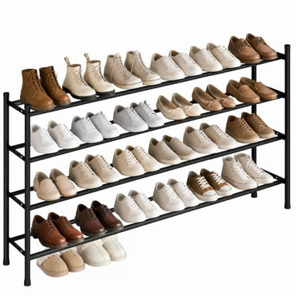 STORAGE MANIAC Long Expandable Shoe Rack, 24 Pairs Metal Wide Stackable Shoe Rack, Adjustable Shoes Shelf, Freestanding Shoes Organizer for Closet, Entryway, Hallway, Garage, Front Door, 4 Tiers - size: 4-tier
