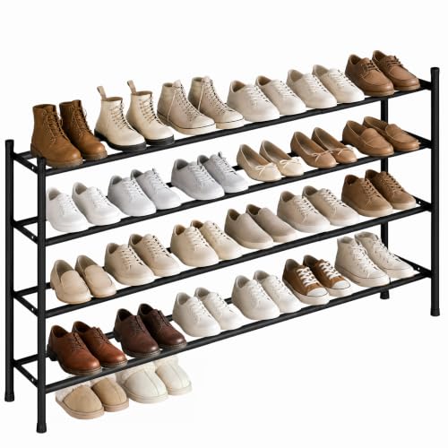 STORAGE MANIAC Long Expandable Shoe Rack, 24 Pairs Metal Wide Stackable Shoe Rack, Adjustable Shoes Shelf, Freestanding Shoes Organizer for Closet, Entryway, Hallway, Garage, Front Door, 4 Tiers - size: 4-tier