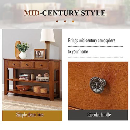 LKTART Solid Wood Console Table for Entryway,Sofa Table with Drawers | 48.8 Inch Solid Wood Entry Table with Storage Drawers;Farmhouse Entryway Table for Hallway,Living Room,Easy Assembly,Brown - color: Brown