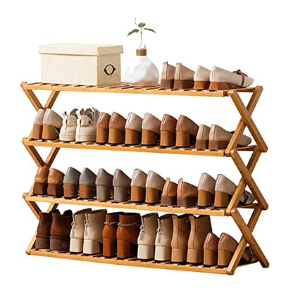 Choclaif Free Standing Shoe Racks for Closet, Shoe Shelf Bamboo Shoe Rack for Bedroom, Entryway Hallway Closet Living Room Organizer（4 Tier） - size: 4 Tier