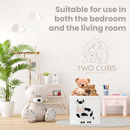 Two Cubs Foldable Kids Toy Storage Box - 13"x13" Cube Organizer Bin with Durable 2.6mm Plastic Plate Boards, Pig Design in White - Collapsible Nursery & Playroom Storage, Fits IKEA Kallax Shelves - color: Pig