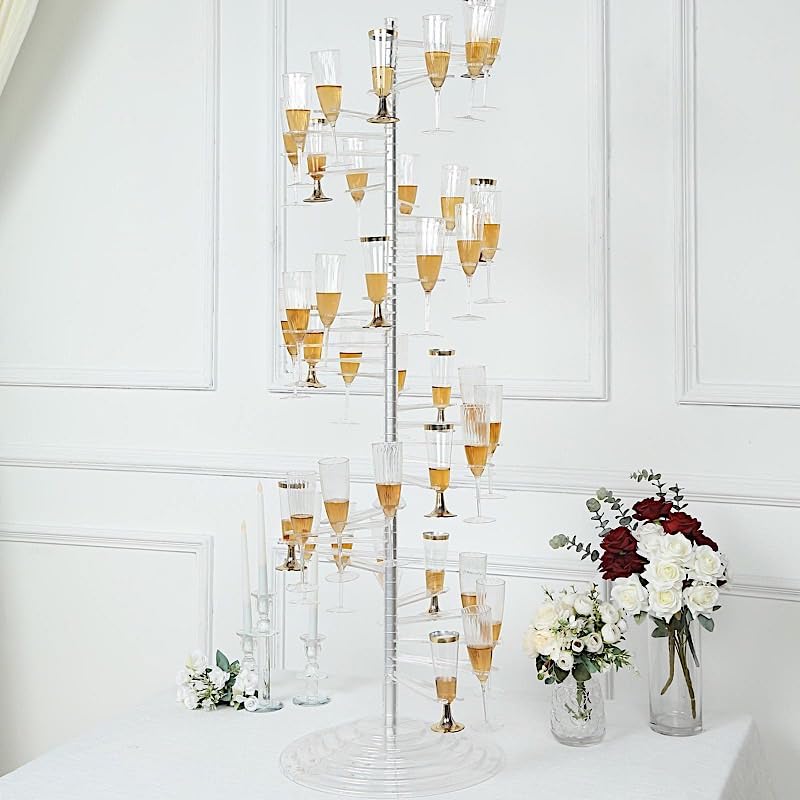 Clear 4.5 feet Spiral Acrylic Champagne Glass Flute Holder Display Stand Rack Display Wedding Party Events Reception Bar Table Home Decorations Drink Stations Supplies