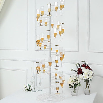 Clear 4.5 feet Spiral Acrylic Champagne Glass Flute Holder Display Stand Rack Display Wedding Party Events Reception Bar Table Home Decorations Drink Stations Supplies