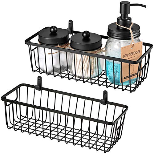 SheeChung Metal Wire Basket, Small Storage Baskets for Bathroom Kitchen | 2 Pack Black, Farmhouse Decor Organizer Bins for Cabinets Shelves Closets Countertops Under Sinks Pantry Laundry Garage - color: Black, size: Small, 2 Pack