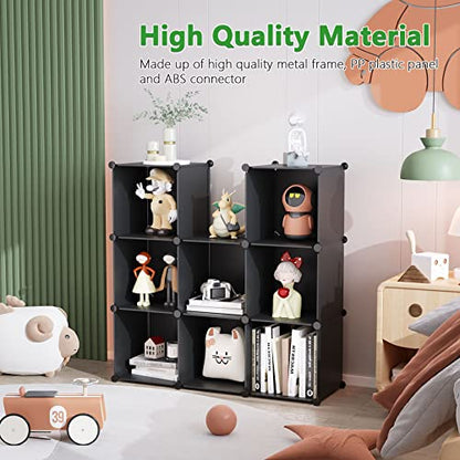 C&AHOME Cube Storage Organizer, 9-Cube Bookcase, Closet Cabinet Black | DIY Stackable Bookshelf, Plastic Modular Shelving Units Ideal for Home, Office, Kids Room, 36.6" L x 12.4" W x 48.4" H - color: Black
