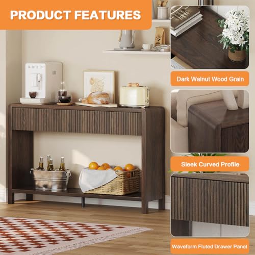 FATORRI Console Sofa Table with 2 Drawers, 47.2 inch Wood Couch Table Behind Sofa, Farmhouse Entryway Tables for Hallway Storage, Dark Walnut - color: Dark Walnut
