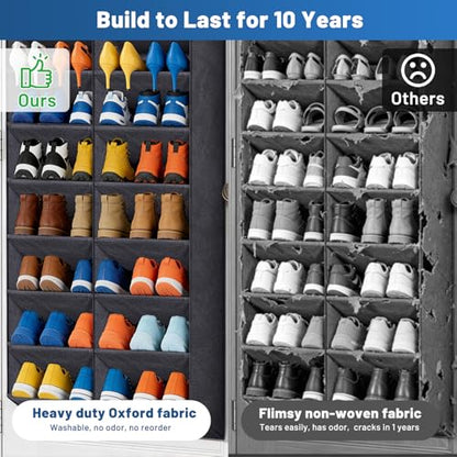 MISSLO 30-40 Pairs Over the Door Shoe Organizer for Closet 20 Extra Large Deep Pockets Hanging Shoe Rack for Door 10-Tier Heavy Duty Shoes Storage Hanger Fits Size 15 Sneakers, Boots, Heels, Black