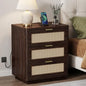 Kalrin Rattan Nightstand, Bedside Table - Larger Night Stand with Charging Station, 3 Drawers Storage, Boho Night Stands End Table for Bedroom Office - Deep Brown - color: Deep Brown
