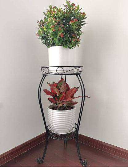 TREEZITEK 28.4 inches Tall Metal Plant Stand 11.8 Dia for Indoor or Outdoor use,2 Tier Heavy Duty Flower Pot Stand Rack 11.8 inches Diameter Holds Big Heavy Plants,Black (28.4 INCHES TALL) - size: 28.4 INCHES TALL