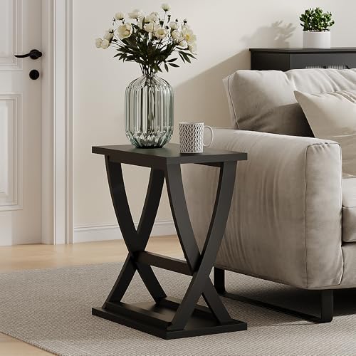 ChooChooEnd Table, Narrow Side Table with Storage Shelf | Simple shape, Living Room, Black - color: Black, size: 11.81"D x 23.62"W x 23.03"H