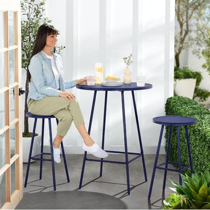 Best Choice Products 3-Piece Patio Dining Set, Bar Height, Outdoor Bistro Set, Outdoor Round Bar Table w/ 2 Bar Stools, Steel - Navy - color: Navy