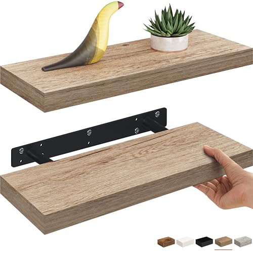 Ballucci Floating Shelf, 2-Pack 16" Natural Oak Floating Shelves for Wall, Wood Wall Shelf for Living Room, Bedroom, Kitchen, Bathroom Wall Décor, 6" Deep Wall Shelves - color: Natural Oak, size: 15.8 inches