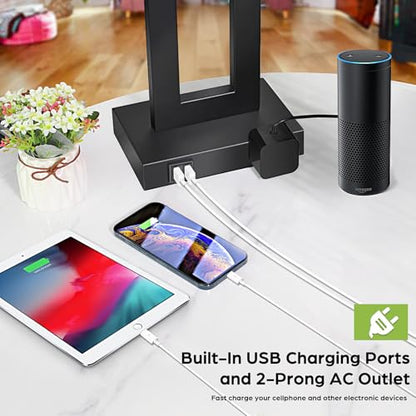 TOBUSA 28’’ Tall Black Lamps for Living Rooms Set of 2, Modern Touch Control Table Lamps for Bedroom, 3 Way Dimmable Bedside Lamps with 2 USB Ports&AC Outlet, High-end Decor Lamp for Home Office | 3 Way Dimmable, Touch Control, Black Fabric Shade, Large D