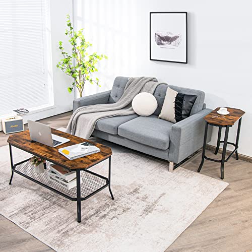 GOFLAME Narrow Side Table, Industrial Slim End Table with Rustic Tabletop & Steel Frame, Compact Bedside Table, Wood Accent Sofa Side Table for Living Room, Bedroom & Entryway, Rustic Brown