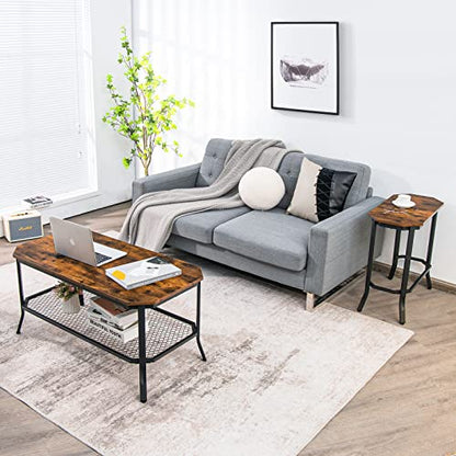 GOFLAME Narrow Side Table, Industrial Slim End Table with Rustic Tabletop & Steel Frame, Compact Bedside Table, Wood Accent Sofa Side Table for Living Room, Bedroom & Entryway, Rustic Brown