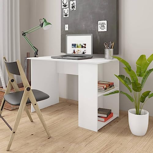 Modern White Corner Desk with Built-in Shelves, Compact Home Office Workstation for Studying and Writing, Durable Engineered Wood Design - color: White