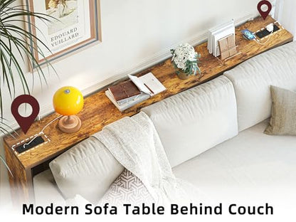 TIQLAB Sofa Table, 79''L x 9.1''W (1.2'' Thickness) Long Console Table Behind Couch, Entryway Table with Angled Metal Frame, Industrial Console Table, Rustic Brown - color: Rustic Brown, size: 79''L x 9.1''W x 31.5''H
