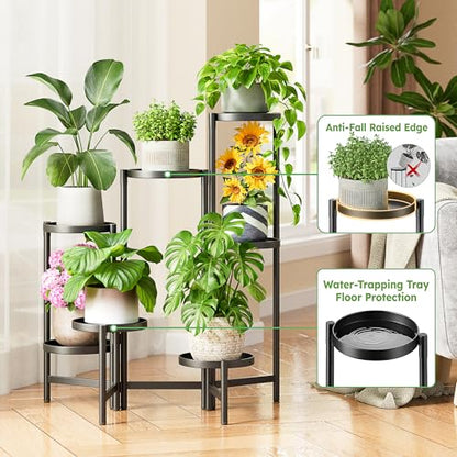 7 Tier Black 7.9 Inch Tray Folding Plant Rack Shelf for Living Room - color: BlackDisk, size: 6-tiers