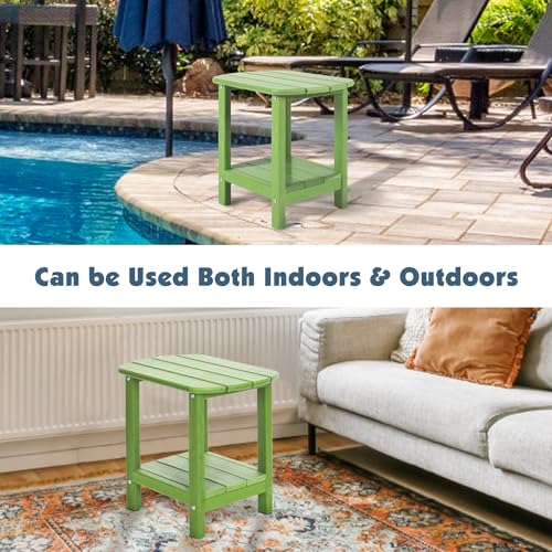 Outdoor Side Table 2 -Tier Adirondack Table HDPE Patio Side Table Weather Resistant End Table Small Outdoor Table (Lime) - color: Lime