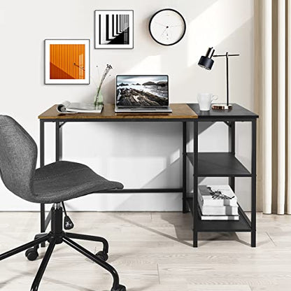 FurnitureR 43" Industrial Computer Desk with 2-Tier Metal Mesh Shelves, Home Office Writing Table with Storage, Sturdy Steel Frame & Rustic Wood Desktop for Study, Workstation, Gaming, Small Spaces