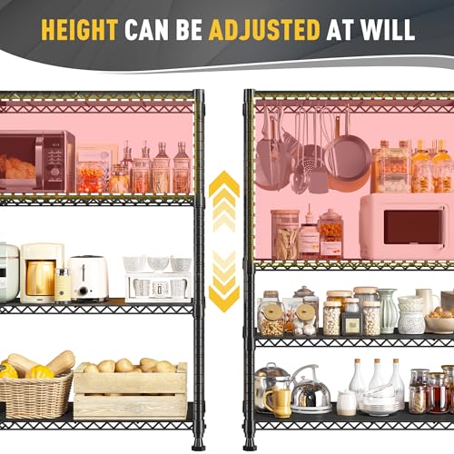 REIBII 35.5"W 4-Tier Wire Shelving, 800 lbs, Adjustable, for kitchen pantry | Heavy-duty steel, Leveling feet+anti-tip, Rust-proof coating, 14"D x 59"H, Tool-free assembly, For garage, kitchen, pantry - size: 4 Tier-14"D x 35.5"W x 59"H