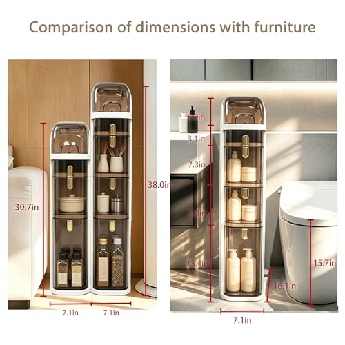 BGYMF 4-Tier Slim Bathroom Storage Cabinet,Slim Cabinet for Bathroom,Narrow Movable Bathroom Storage Organizer for Small Spaces,Bathroom,Kitchen,Living Room - size: Slim 4 Tiers