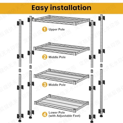Heavy Duty Metal Wire Shelving Unit Industrial 4-Tier Garage Shelving Adjustable Storage Shelves Warehouse Storage Rack 2200LBS Standing Shelf for Pantry Laundry Kitchen Closet Utility14"Dx30"Wx59"H - size: 4-Tier-Silver[14"D x 29.9"W x 59"H]